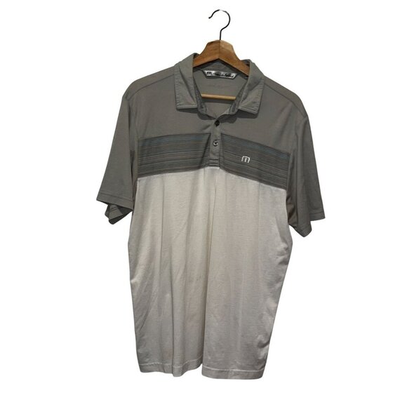 Travis Mathew Gray & White Short-Sleeve Collard Pullover Men's Polo Shirt Size L - Picture 1 of 9